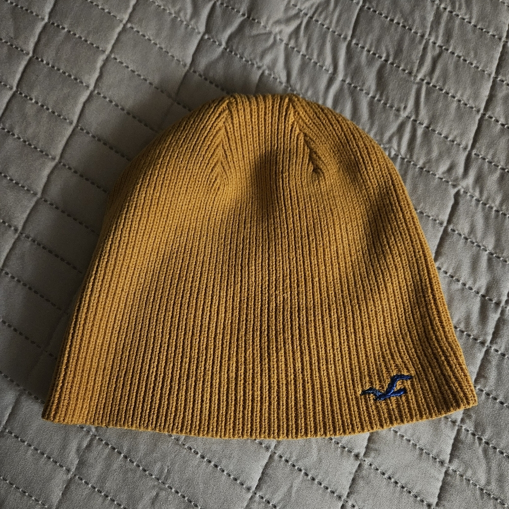 Hollister Mustard Yellow Beanie with Blue Logo